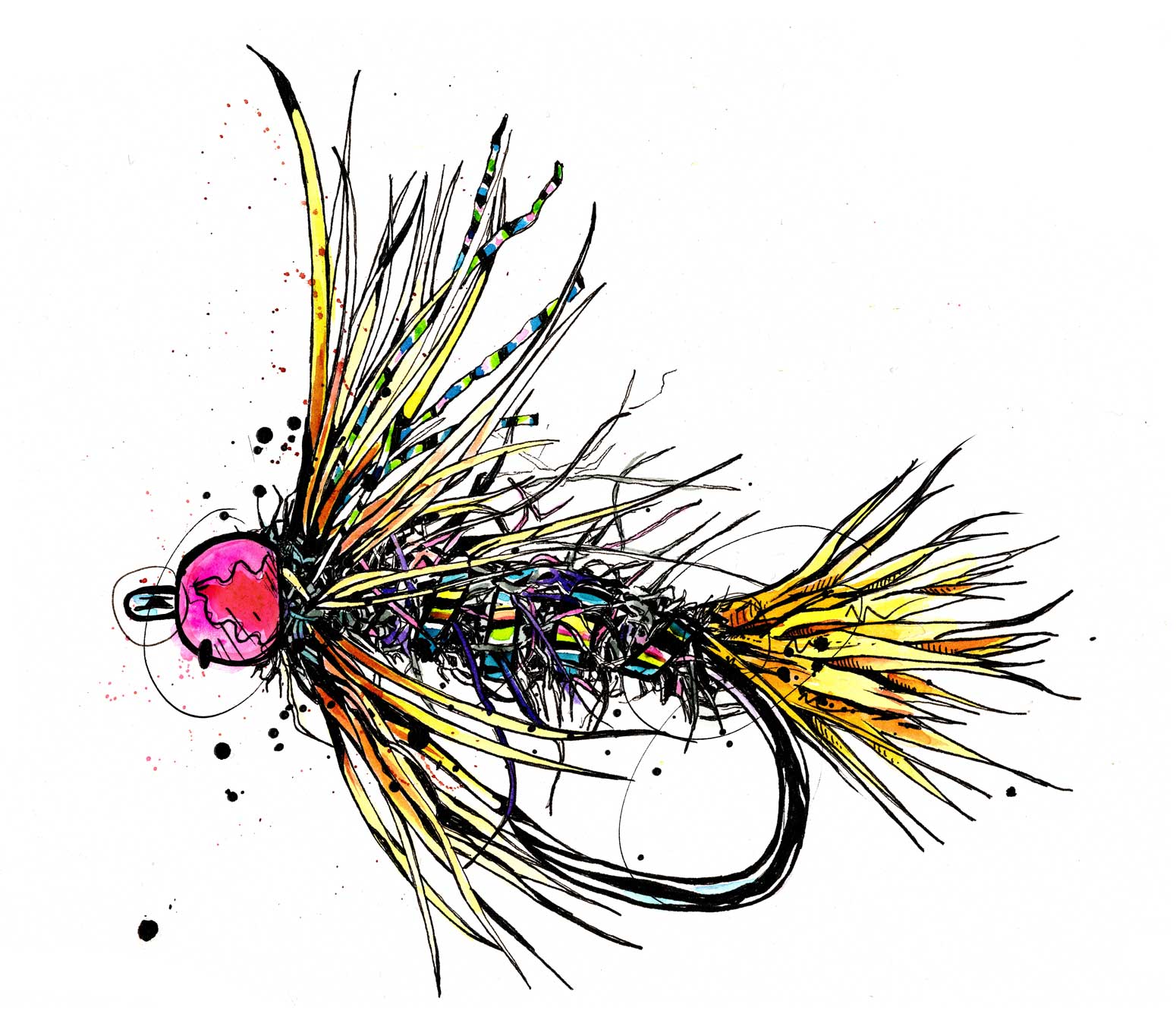 Watercolor Painting Fly Fishing Lure Bait Fish Hook Colored